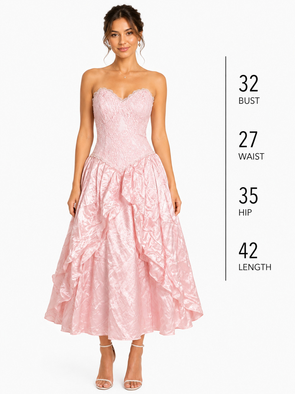 Gunne Sax Jessica Mcclintock Pink Satin Lace Strapless Vintage Romantic Dress XS